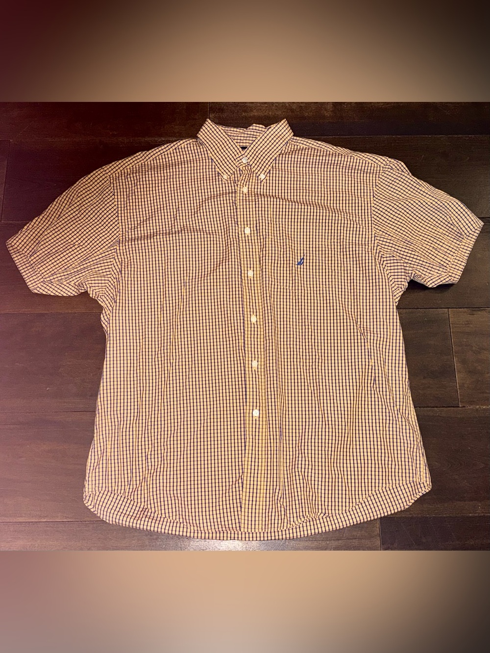 Nautica Orange and Navy Gingham Short-Sleeve Button-Down Shirt